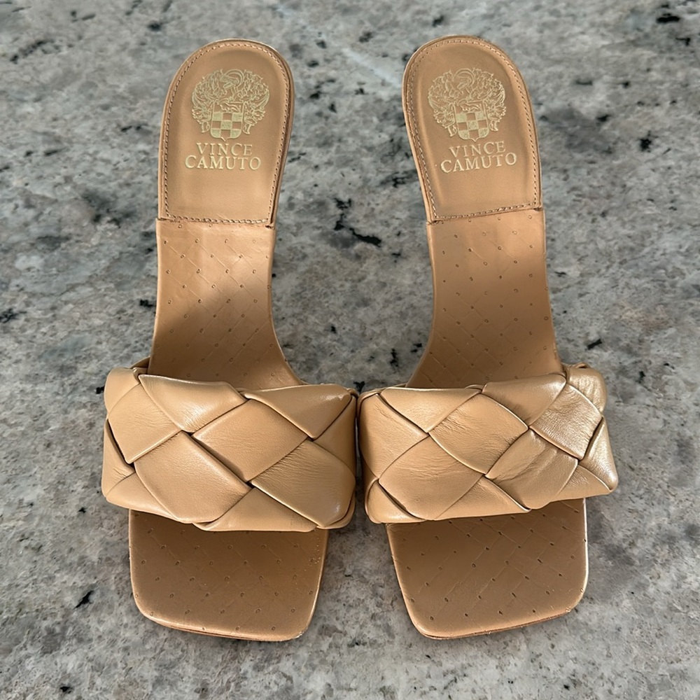 Vince Camuto Beige Woven Slide Sandals